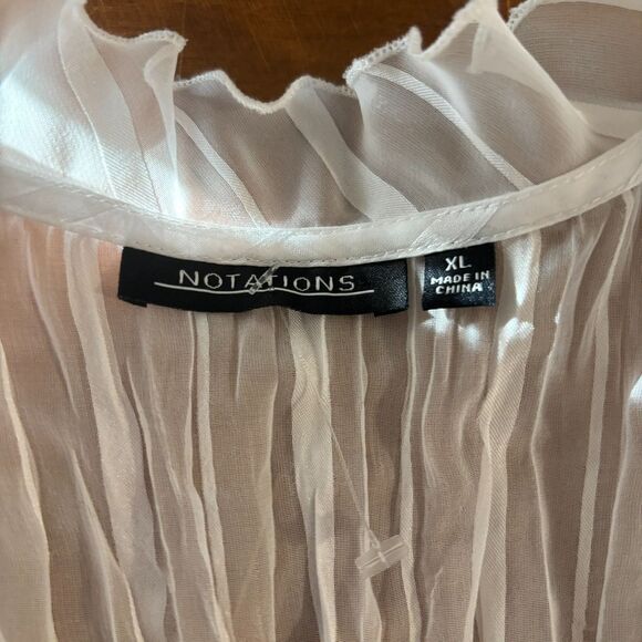 Notations size XL Sheer White Ruffle Y2K Tie Front 70s Style Office Siren Blouse - Picture 4 of 6